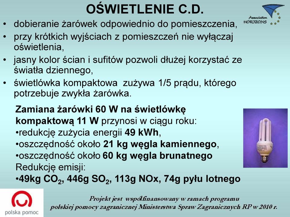 sufitów pozwoli dłużej korzystać ze światła dziennego, świetlówka kompaktowa zużywa 1/5 prądu, którego potrzebuje zwykła żarówka.