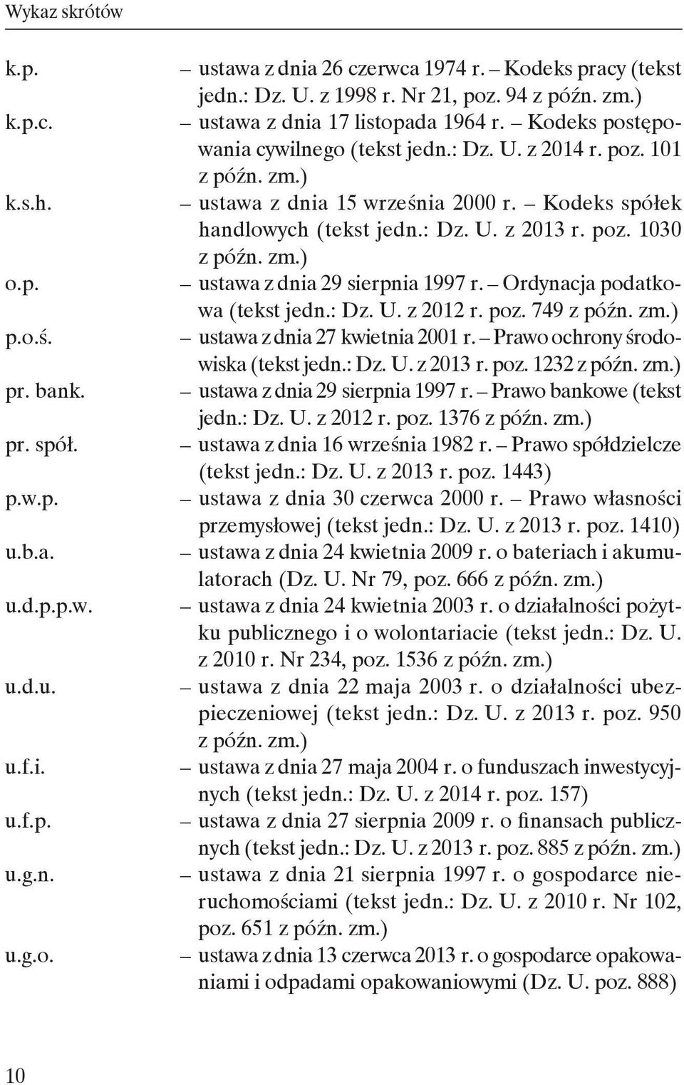 Kodeks spółek handlowych (tekst jedn.: Dz. U. z 2013 r. poz. 1030 z późn. zm.) ustawa z dnia 29 sierpnia 1997 r. Ordynacja podatkowa (tekst jedn.: Dz. U. z 2012 r. poz. 749 z późn. zm.) ustawa z dnia 27 kwietnia 2001 r.