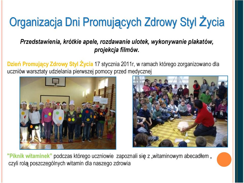 Dzień Promujący Zdrowy Styl Życia 17 stycznia 2011r, w ramach którego zorganizowano dla uczniów warsztaty