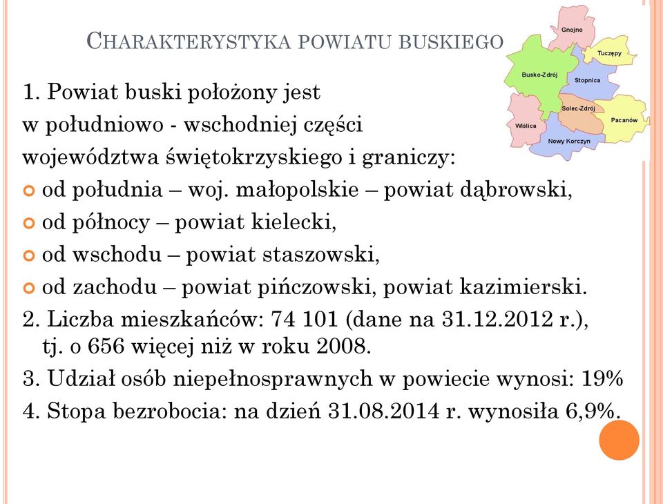 małopolskie powiat dąbrowski, od północy powiat kielecki, od wschodu powiat staszowski, od zachodu powiat pińczowski,