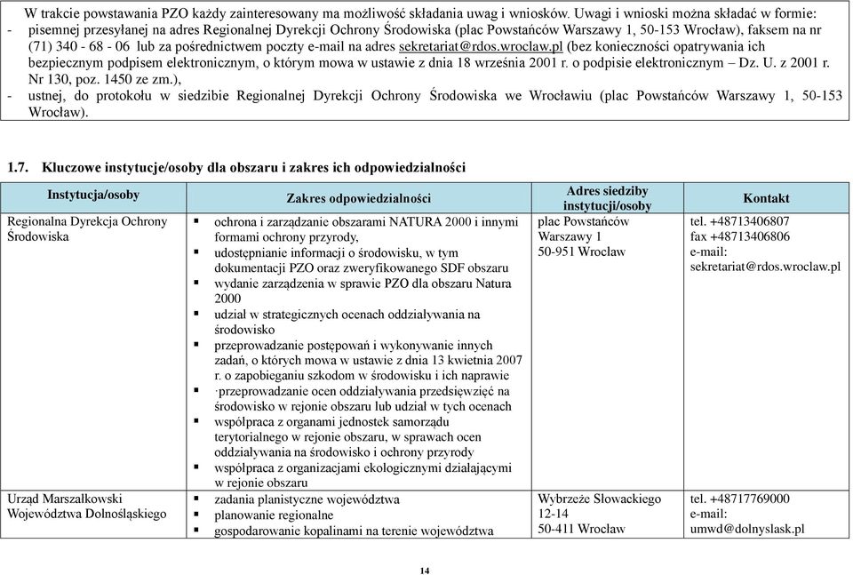 pośrednictwem poczty e-mail na adres sekretariat@rdos.wroclaw.pl (bez konieczności opatrywania ich bezpiecznym podpisem elektronicznym, o którym mowa w ustawie z dnia 18 września 2001 r.