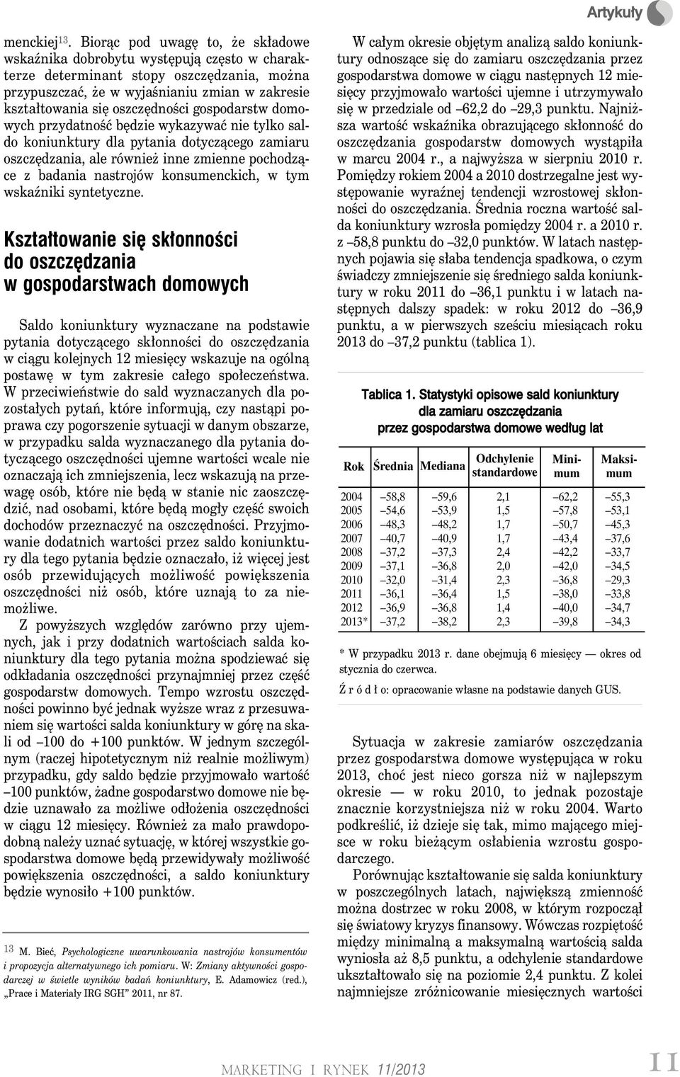 oszczędności gospodarstw domowych przydatność będzie wykazywać nie tylko saldo koniunktury dla pytania dotyczącego zamiaru oszczędzania, ale również inne zmienne pochodzące z badania nastrojów