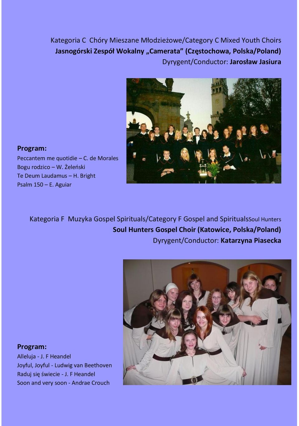 Aguiar Kategoria F Muzyka Gospel Spirituals/Category F Gospel and SpiritualsSoul Hunters Soul Hunters Gospel Choir (Katowice, Polska/Poland)