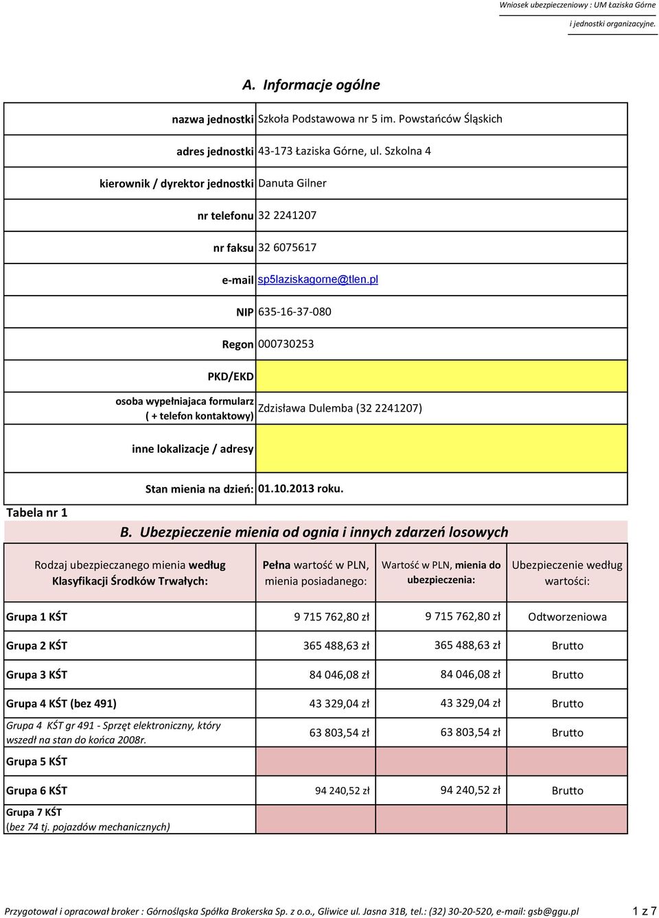 pl NIP 635-16-37-080 Regon 000730253 PKD/EKD osoba wypełniajaca formularz ( + telefon kontowy) A.