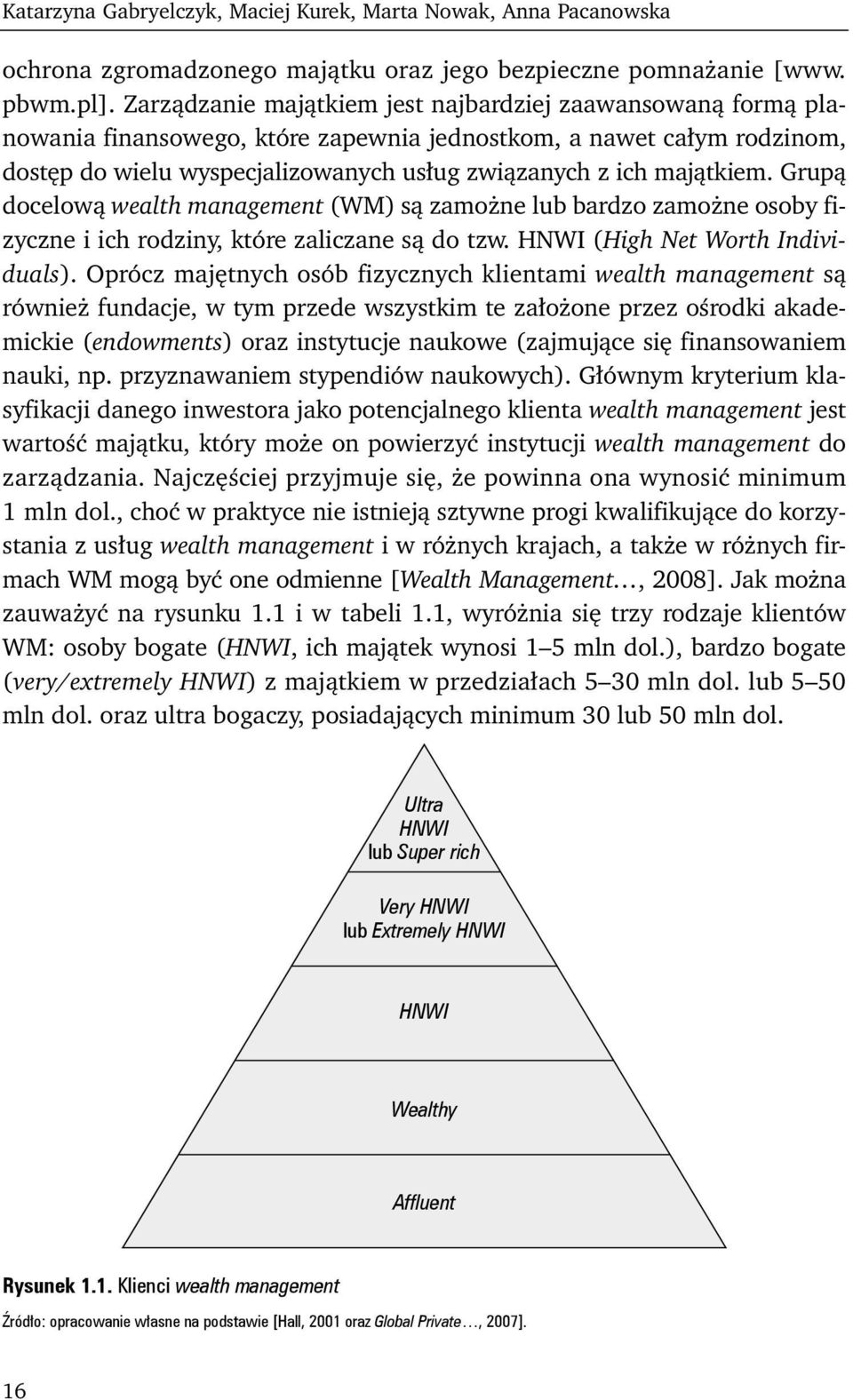 majątkiem. Grupą docelową wealth management (WM) są zamożne lub bardzo zamożne osoby fizyczne i ich rodziny, które zaliczane są do tzw. HNWI (High Net Worth Individuals).