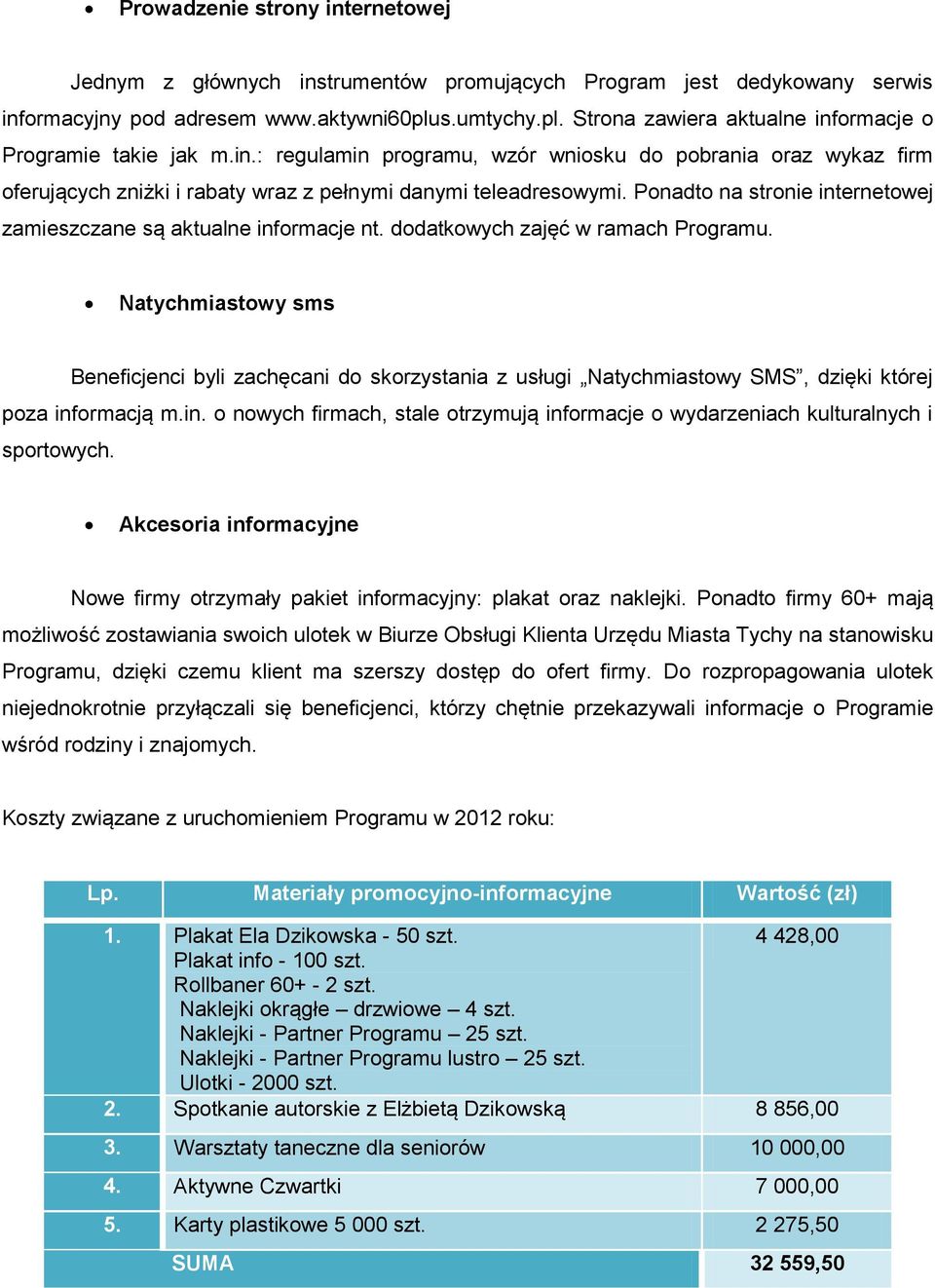 Ponadto na stronie internetowej zamieszczane są aktualne informacje nt. dodatkowych zajęć w ramach Programu.