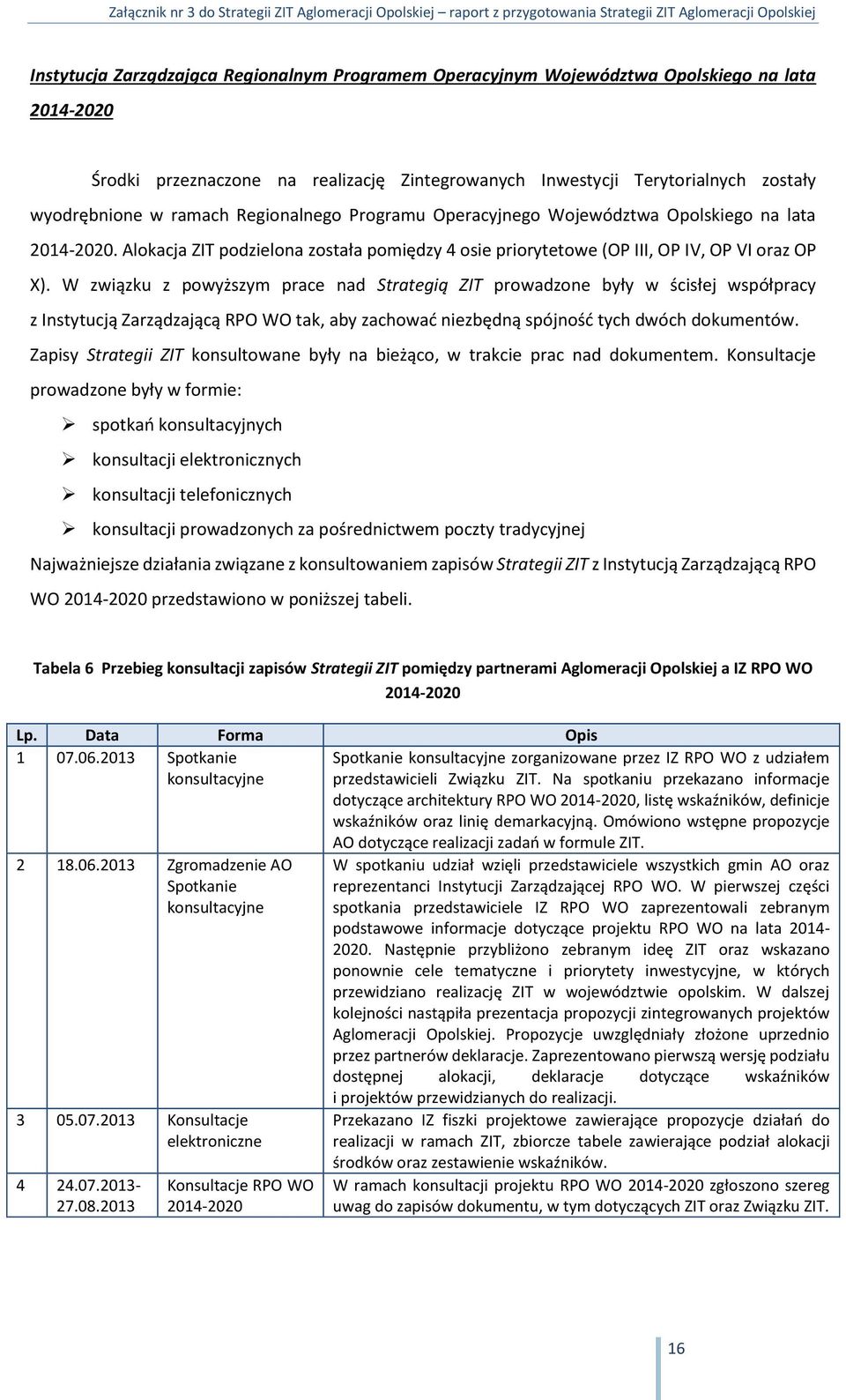 W związku z powyższym prace nad Strategią ZIT prowadzone były w ścisłej współpracy z Instytucją Zarządzającą RPO WO tak, aby zachować niezbędną spójność tych dwóch dokumentów.