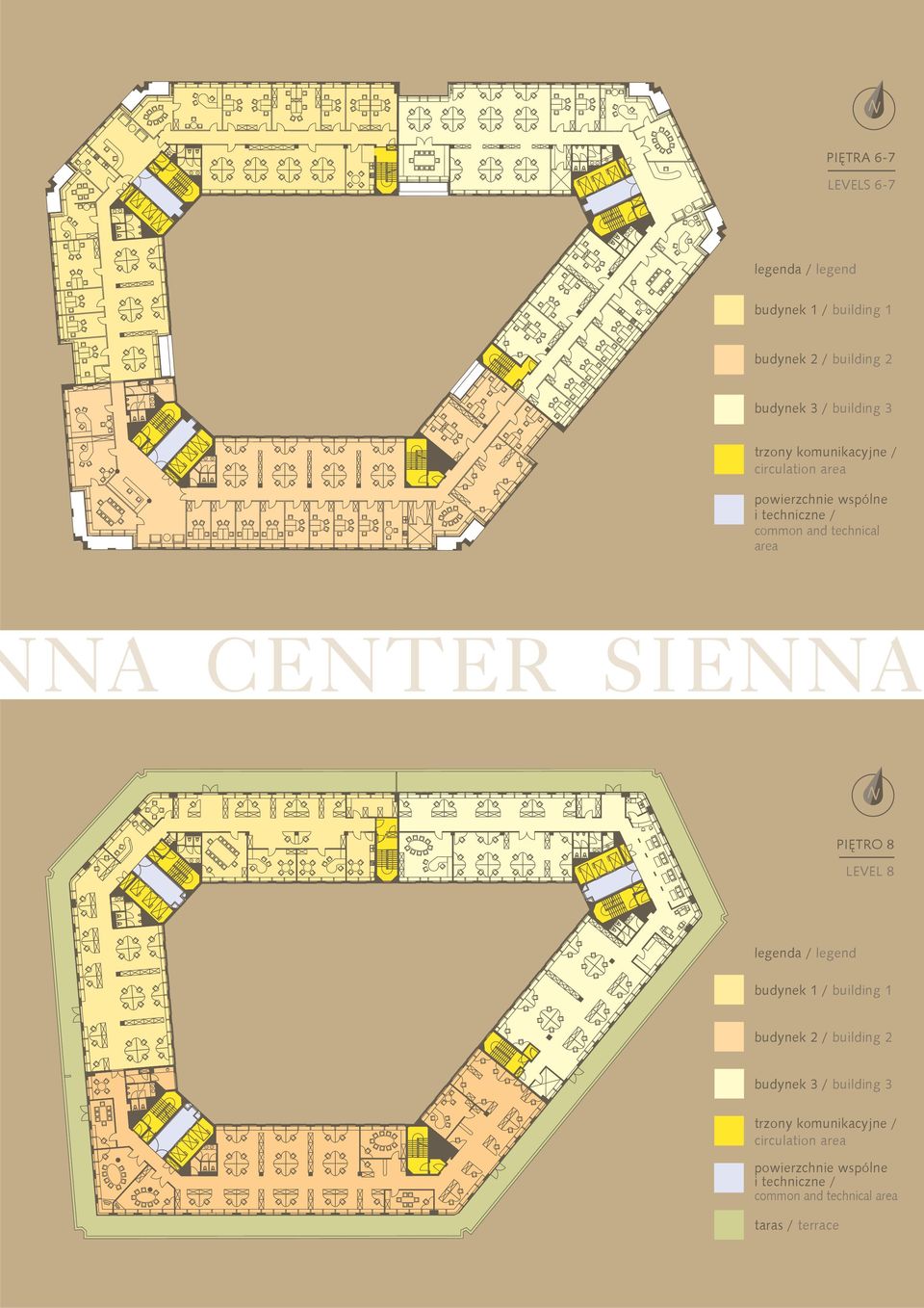 SIENNA N PI TRO 8 LEVEL 8 legenda / legend budynek 1 / building 1 budynek 2 / building 2 budynek 3 / building 3