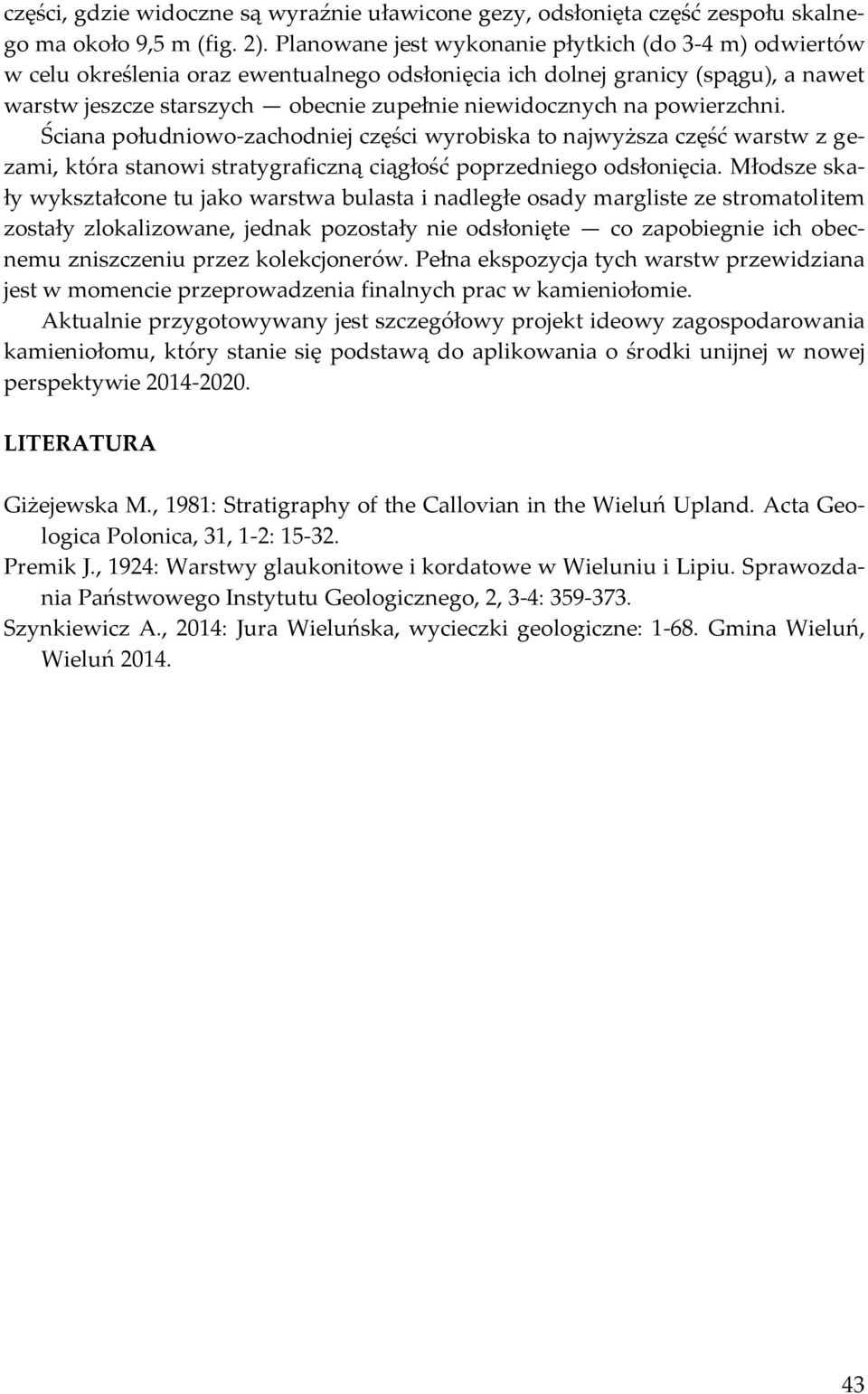 powierzchni. Ściana południowo-zachodniej części wyrobiska to najwyższa część warstw z gezami, która stanowi stratygraficzną ciągłość poprzedniego odsłonięcia.