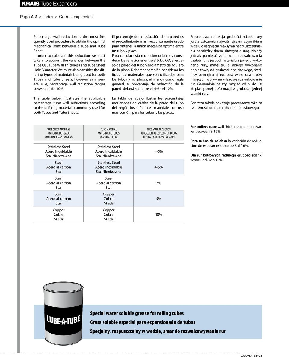 We must also consider the differing types of materials being used for both Tubes and Tube Sheets, however as a general rule, percentage wall reduction ranges between 4% - 10%.