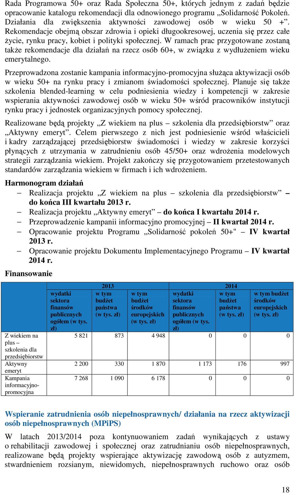 W ramach prac przygotowane zostaną takŝe rekomendacje dla działań na rzecz osób 60+, w związku z wydłuŝeniem wieku emerytalnego.