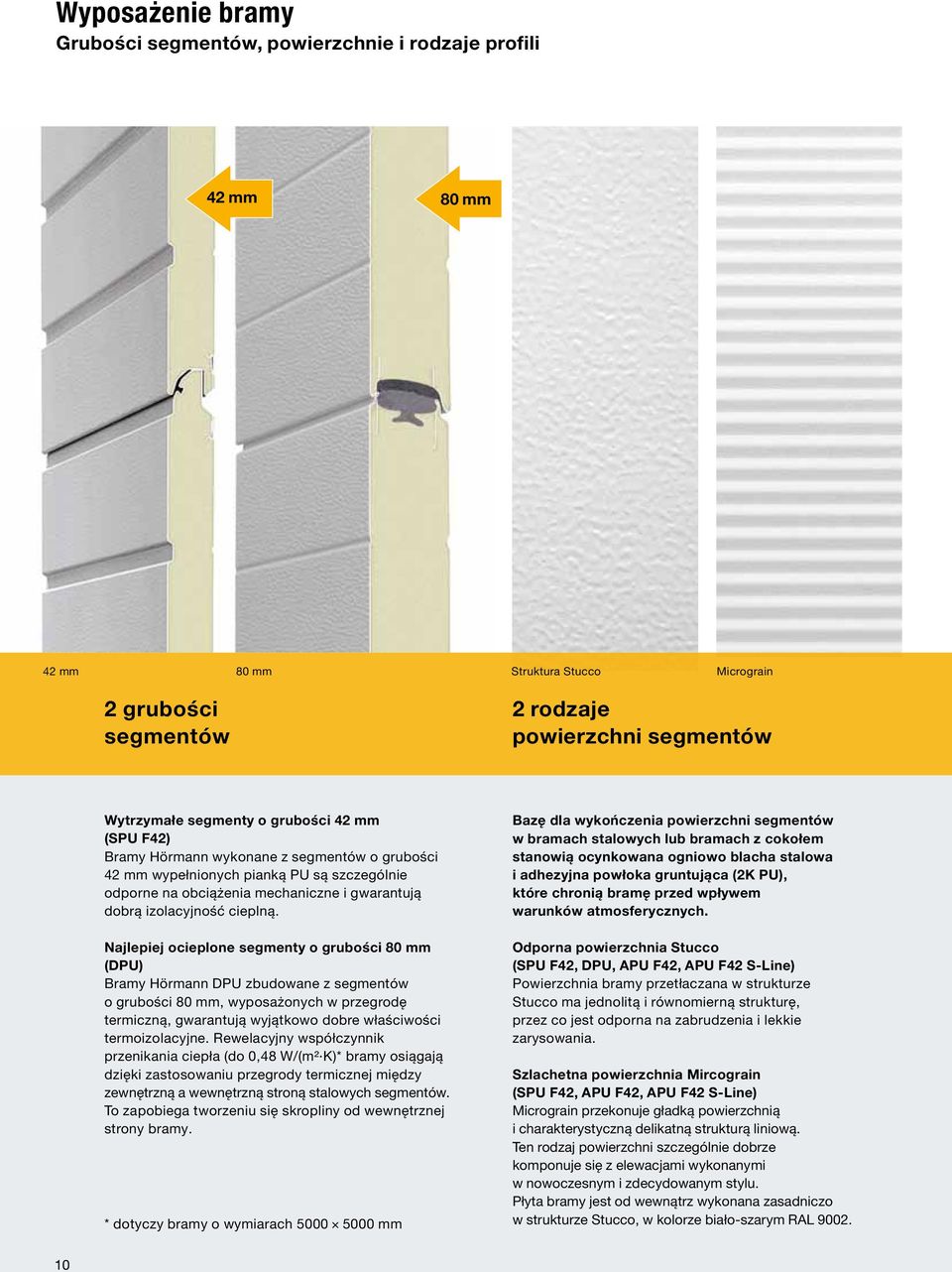 Najlepiej ocieplone segmenty o grubości 80 mm (DPU) Bramy Hörmann DPU zbudowane z segmentów o grubości 80 mm, wyposażonych w przegrodę termiczną, gwarantują wyjątkowo dobre właściwości