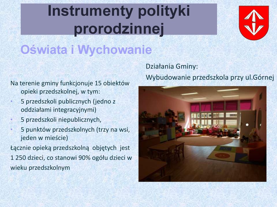 niepublicznych, 5 punktów przedszkolnych (trzy na wsi, jeden w mieście) Łącznie opieką przedszkolną objętych