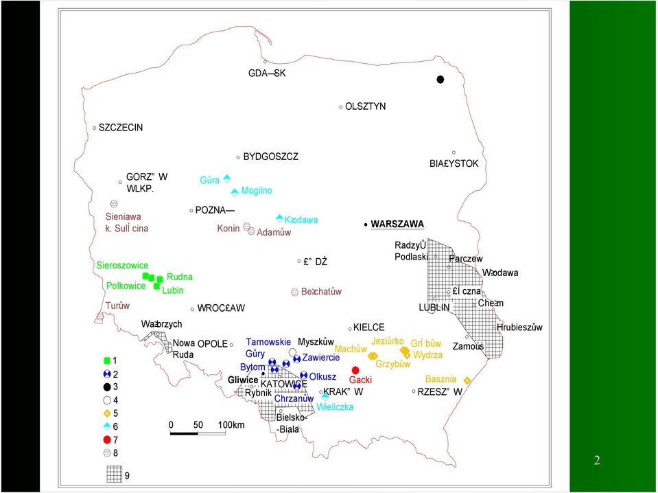 RadzyŮ Podlaski Parczew Wa brzych KIELCE Nowa OPOLE Tarnowskie Myszkůw Jeziůrko GrÍ bůw Gůry Machůw Zamoúś Ruda Zawiercie