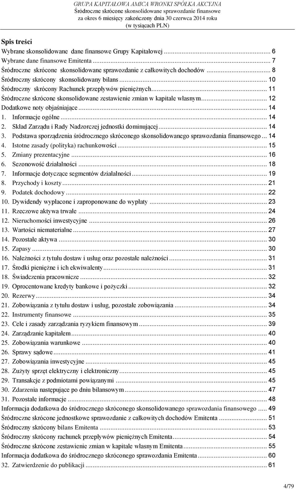 Informacje ogólne... 14 2. Skład Zarządu i Rady Nadzorczej jednostki dominującej... 14 3. Podstawa sporządzenia śródrocznego skróconego skonsolidowanego sprawozdania finansowego... 14 4.