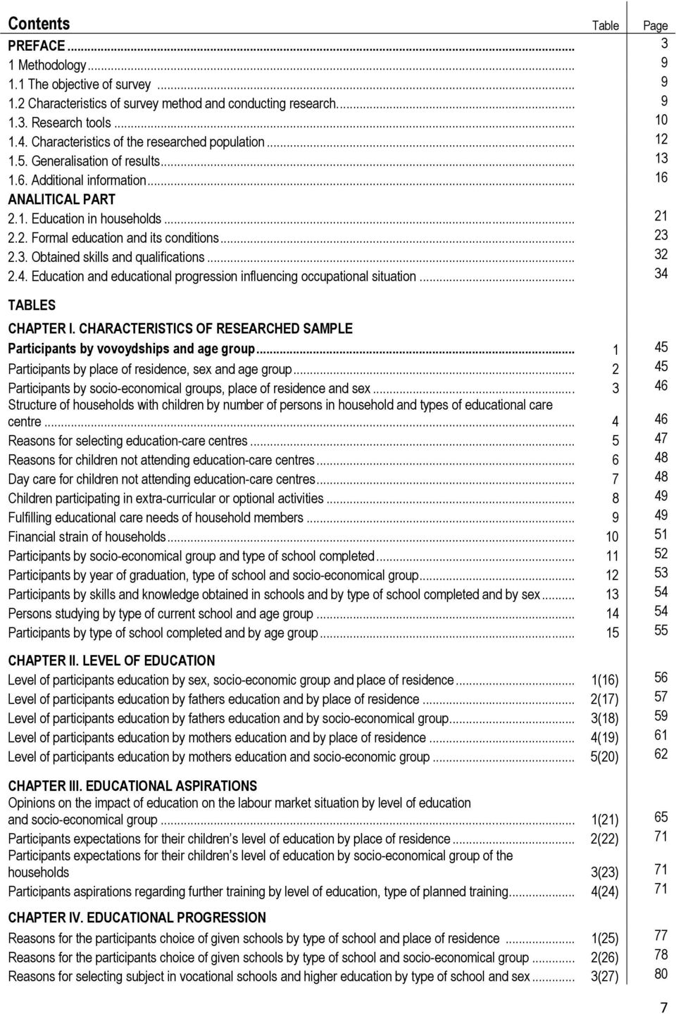 .. 23 2.3. Obtained skills and qualifications... 32 2.4. Education and educational progression influencing occupational situation... 34 TABLES CHAPTER I.