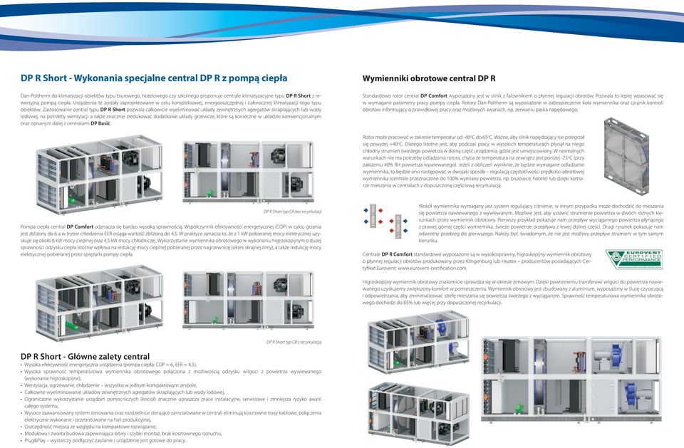 Zastosowanie central typu R Short pozwala całkowicie wyeliminować układy zewnętrznych agregatów skraplających lub wody lodowej, na potrzeby wentylacji a także znacznie zredukować dodatkowe układy