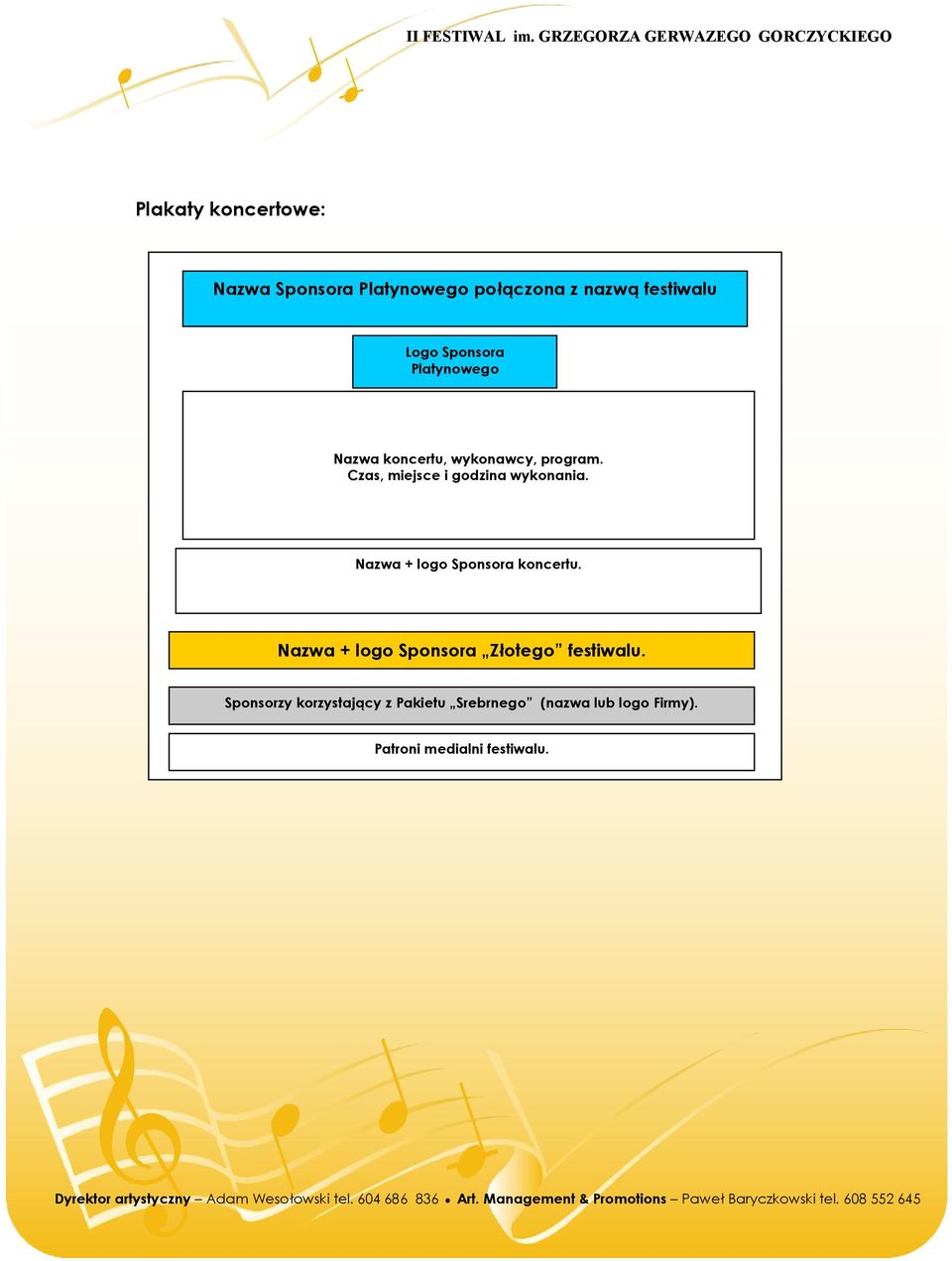 Czas, miejsce i godzina wykonania. Nazwa + logo Sponsora koncertu.