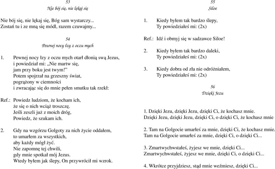 Potem spojrzał na grzeszny świat, pogrążony w ciemności i zwracając się do mnie pełen smutku tak rzekł: Ref.: Powiedz ludziom, że kocham ich, że się o nich wciąż troszczę.