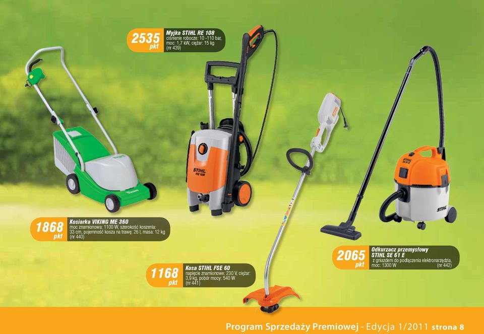 STIHL FSE 60 napięcie znamionowe: 230 V, ciężar: 3,9 kg, pobór mocy: 540 W (nr 441) 2065 Odkurzacz przemysłowy STIHL