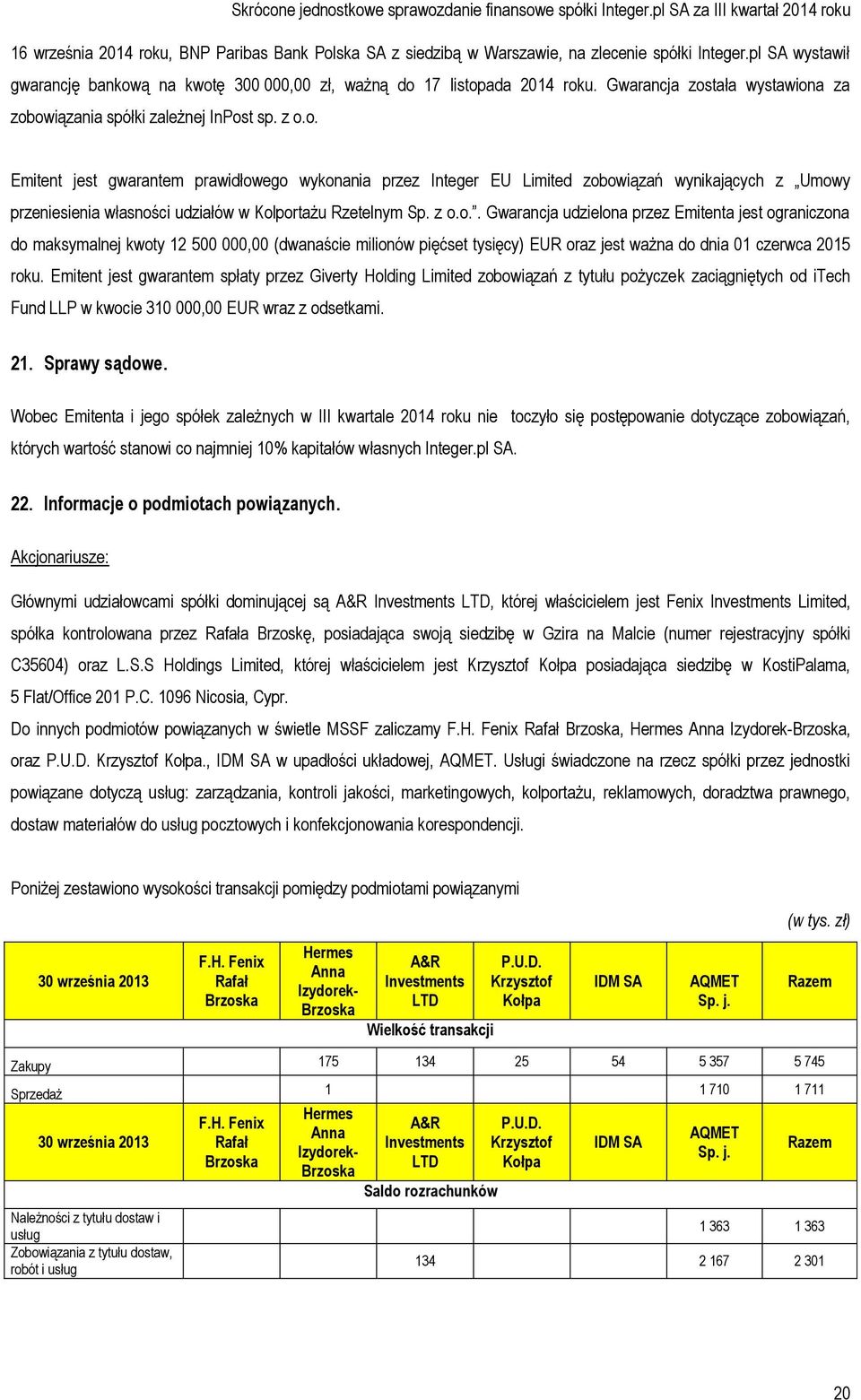 z o.o.. Gwarancja udzielona przez Emitenta jest ograniczona do maksymalnej kwoty 12 500 000,00 (dwanaście milionów pięćset tysięcy) EUR oraz jest ważna do dnia 01 czerwca 2015 roku.