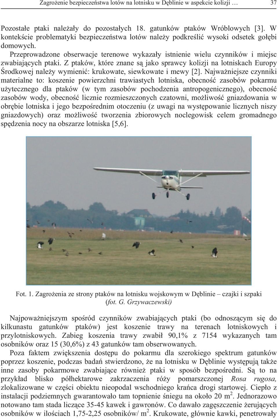 Z ptaków, które znane s jako sprawcy kolizji na lotniskach Europy rodkowej naley wymieni: krukowate, siewkowate i mewy [2].