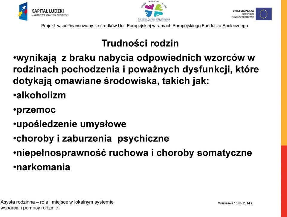 środowiska, takich jak: alkoholizm przemoc upośledzenie umysłowe choroby