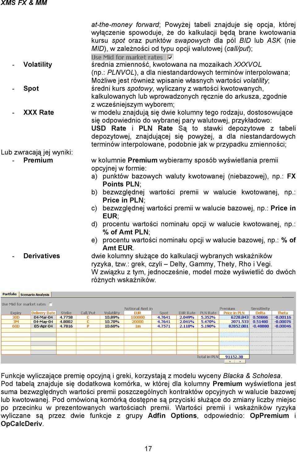 : PLNVOL), a dla niestandardowych terminów interpolowana; Możliwe jest również wpisanie własnych wartości volatility; - Spot średni kurs spotowy, wyliczany z wartości kwotowanych, kalkulowanych lub