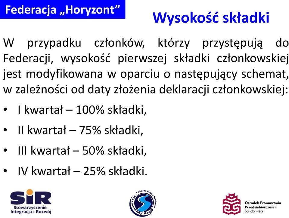 następujący schemat, w zależności od daty złożenia deklaracji członkowskiej: I