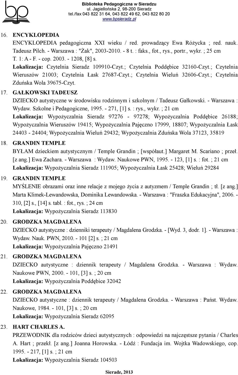 ; Czytelnia Zduńska Wola 39675-Czyt. 17. GAŁKOWSKI TADEUSZ DZIECKO autystyczne w środowisku rodzinnym i szkolnym / Tadeusz Gałkowski. - Warszawa : Wydaw. Szkolne i Pedagogiczne, 1995. - 271, [1] s.