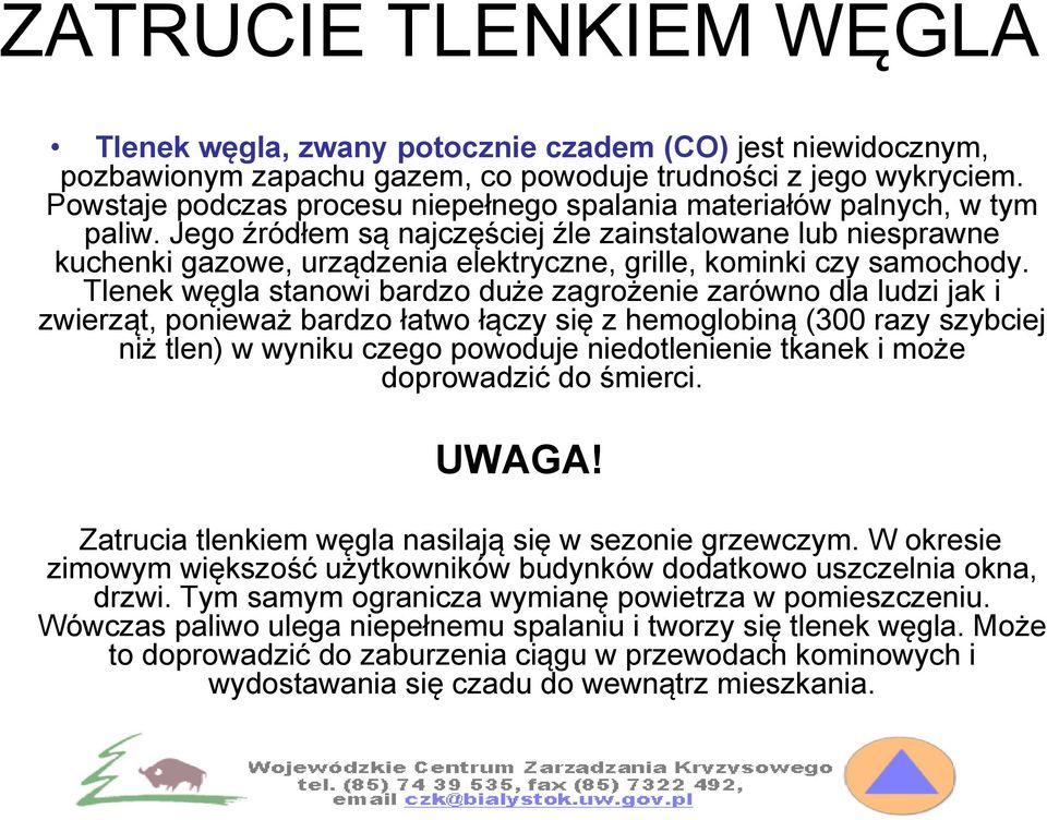 Jego źródłem są najczęściej źle zainstalowane lub niesprawne kuchenki gazowe, urządzenia elektryczne, grille, kominki czy samochody.