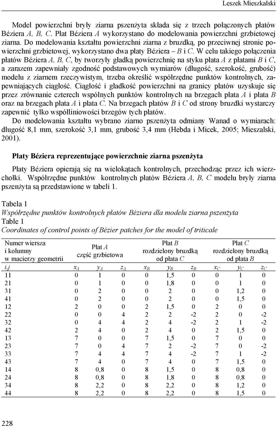 W celu takego połącena płatów Béera A, B, C, b tworł gładką powerchnę na stku płata A płatam B C, a araem apewnał godność podstawowch wmarów (długość, serokość, grubość) modelu arnem recwstm, treba