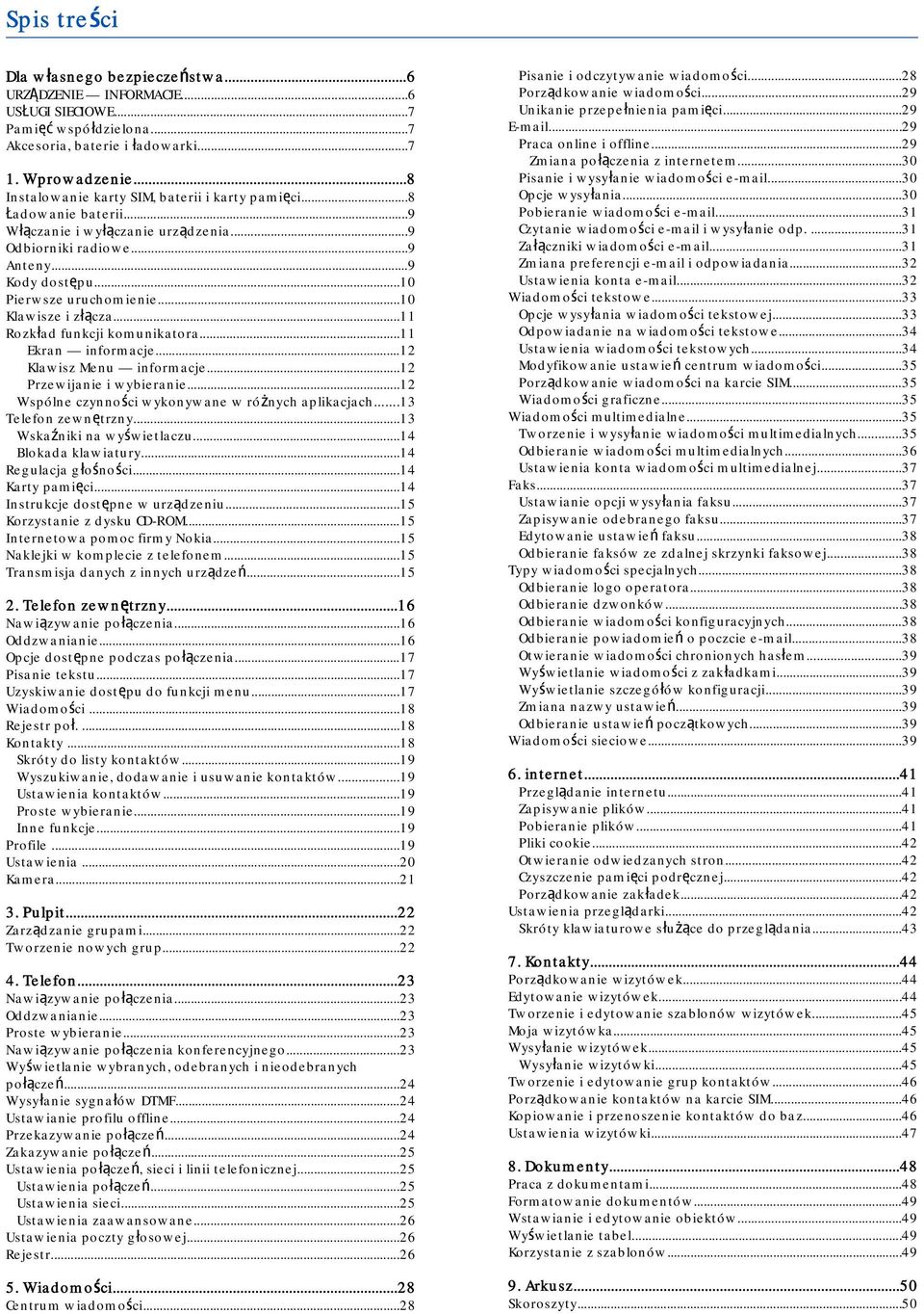 ..10 Klawisze i złącza...11 Rozkład funkcji komunikatora...11 Ekran informacje...12 Klawisz Menu informacje...12 Przewijanie i wybieranie...12 Wspólne czynności wykonywane w różnych aplikacjach.