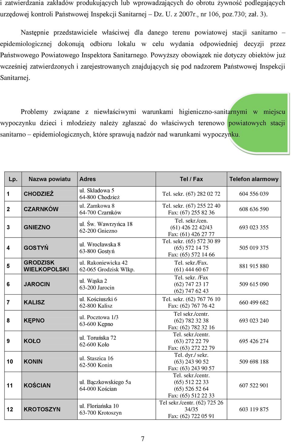 Inspektora Sanitarnego. Powyższy obowiązek nie dotyczy obiektów już wcześniej zatwierdzonych i zarejestrowanych znajdujących się pod nadzorem Państwowej Inspekcji Sanitarnej.