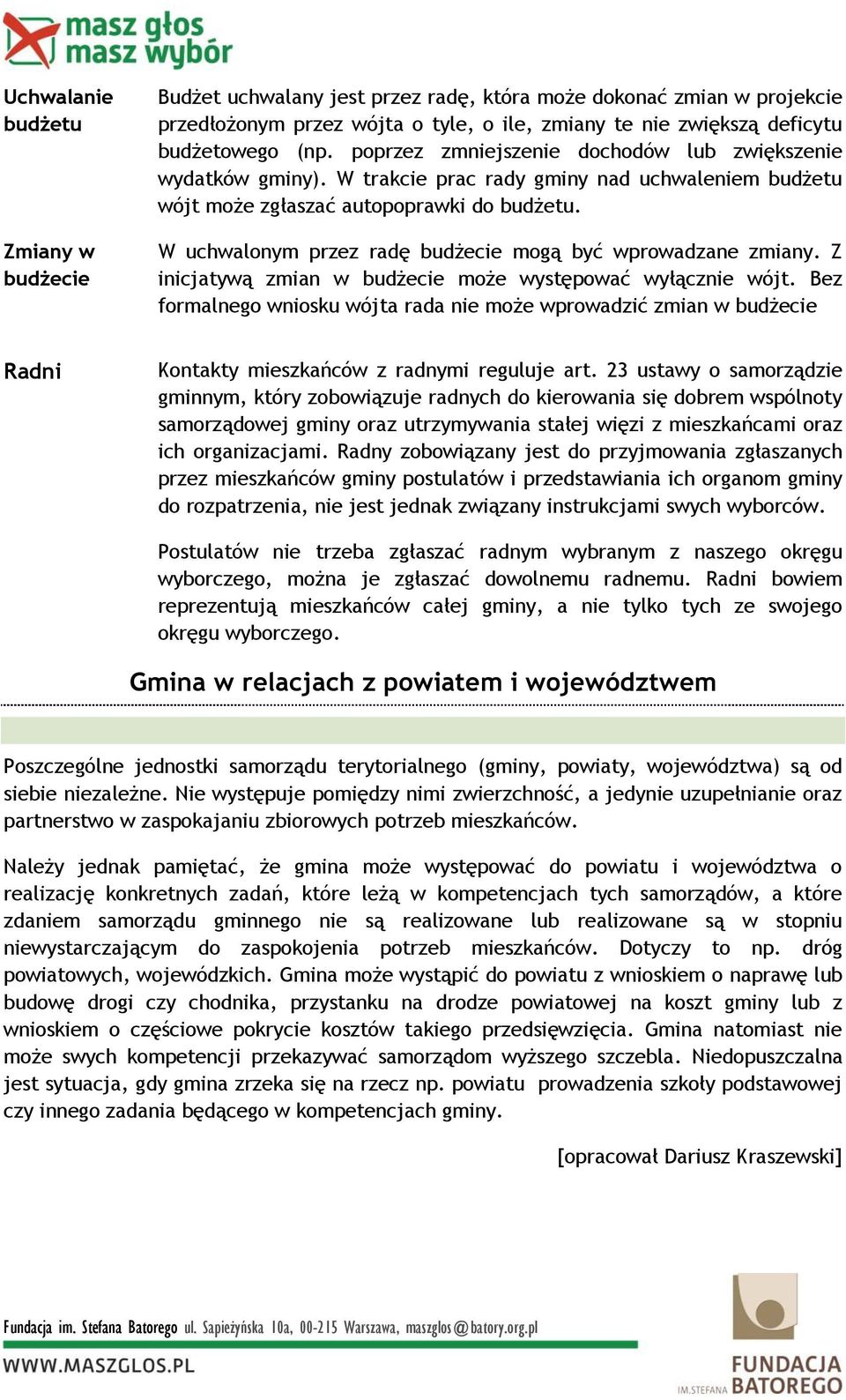 W uchwalonym przez radę budżecie mogą być wprowadzane zmiany. Z inicjatywą zmian w budżecie może występować wyłącznie wójt.