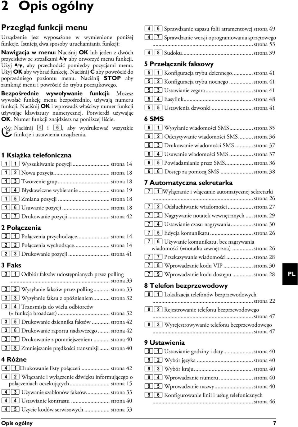 Użyj [, aby przechodzić pomiędzy pozycjami menu. Użyj OK aby wybrać funkcję. Naciśnij C aby powrócić do poprzedniego poziomu menu. Naciśnij STOP aby zamknąć menu i powrócić do trybu początkowego.