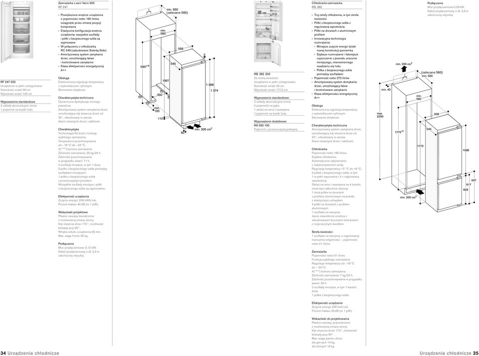 (zabudowane Side-by-Side) Amortyzowany system zamykania drzwi, umożliwiający łatwe i kontrolowane zamykanie umożliwiający kąt otwarcia drzwi od 20, wbudowany w zawias.