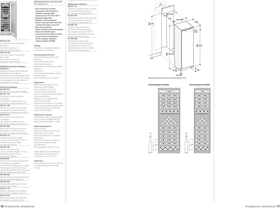 Akcesoria instalacyjne RA 420 010 Blokada drzwi dla RW414 i RW464 RA 421 110 Panel drzwi ze stali szlachetnej lewostronne, RA 421 130 Panel drzwi aluminiowy lewostronne, RA 421 610 Panel drzwi ze