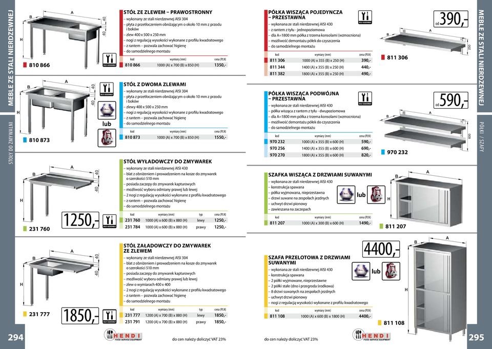 nierdzewnej AISI 304 płyta z przetłoczeniem obniżającym o około 10 mm z przodu i boków zlewy 400 x 500 x 250 mm nogi z regulacją wysokości wykonane z profilu kwadratowego z rantem pozwala zachować