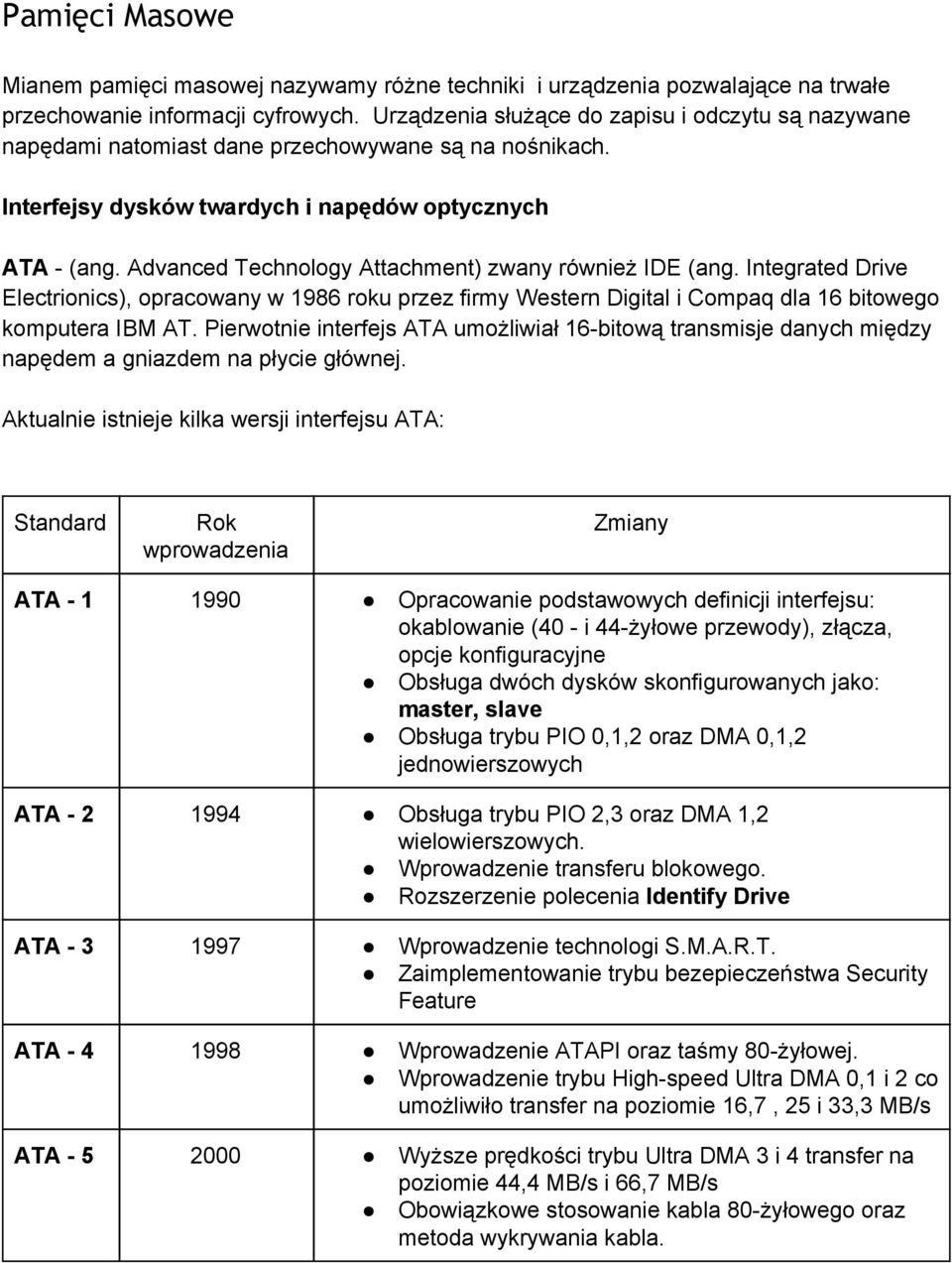 Advanced Technology Attachment) zwany również IDE (ang. Integrated Drive Electrionics), opracowany w 1986 roku przez firmy Western Digital i Compaq dla 16 bitowego komputera IBM AT.