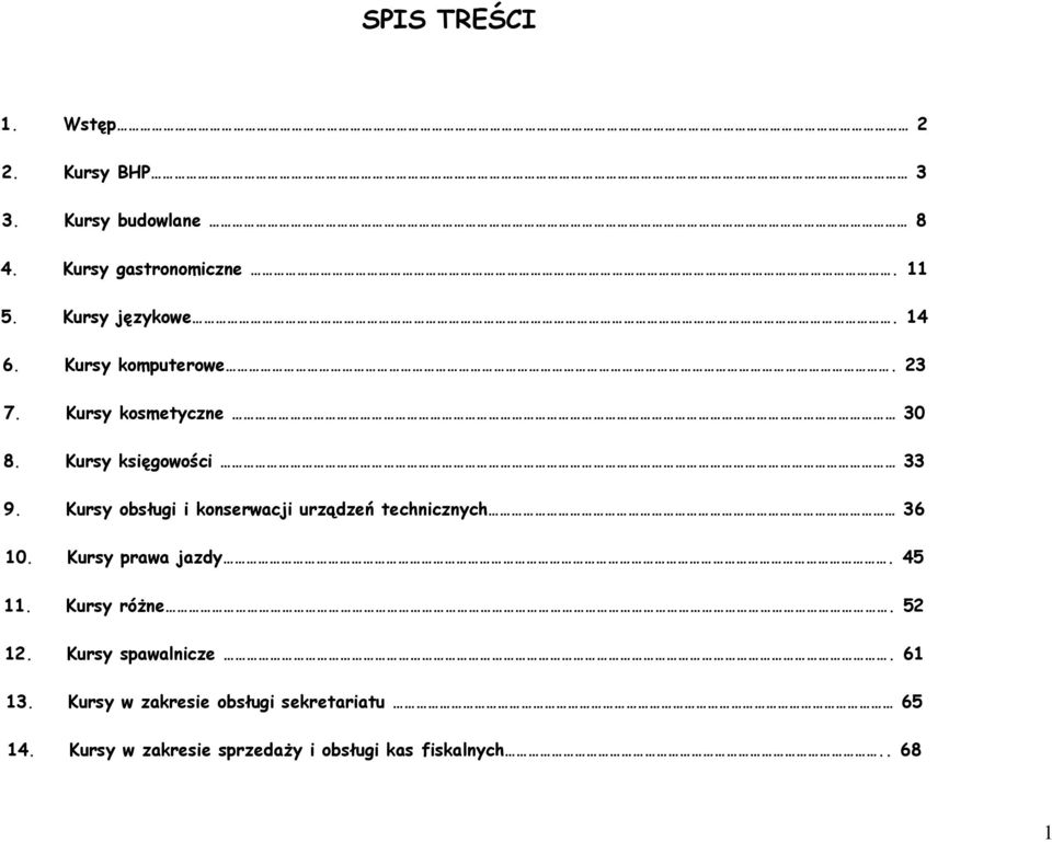 Kursy obsługi i konserwacji urządzeń technicznych 36 10. Kursy prawa jazdy. 45 11. Kursy różne. 52 12.