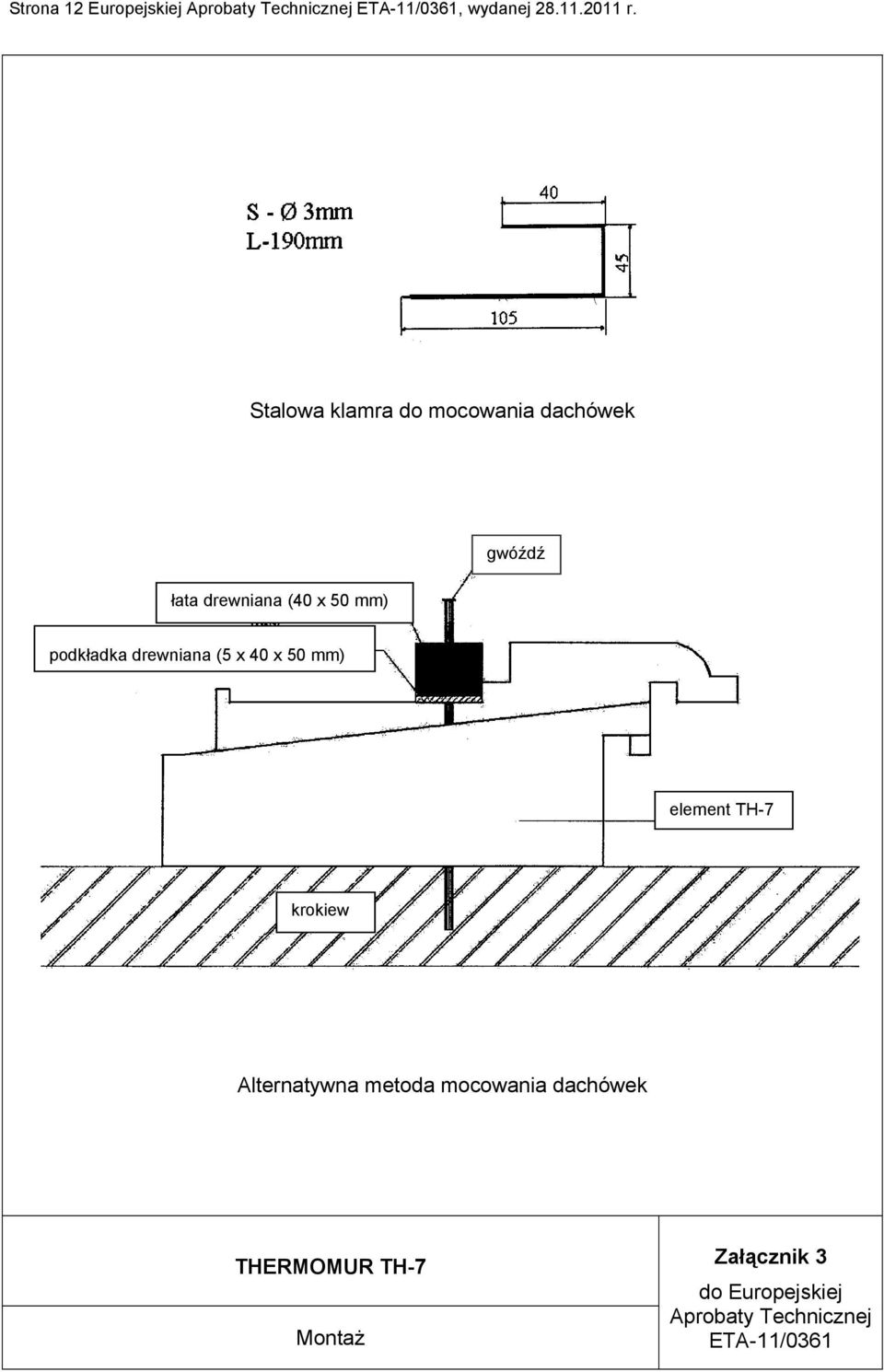 drewniana (5 x 40 x 50 mm) element TH-7 krokiew Alternatywna metoda mocowania