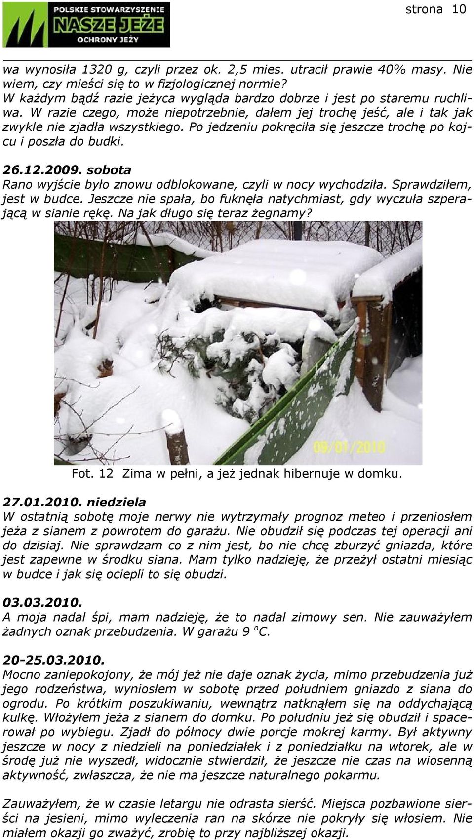 Po jedzeniu pokręciła się jeszcze trochę po kojcu i poszła do budki. 26.12.2009. sobota Rano wyjście było znowu odblokowane, czyli w nocy wychodziła. Sprawdziłem, jest w budce.