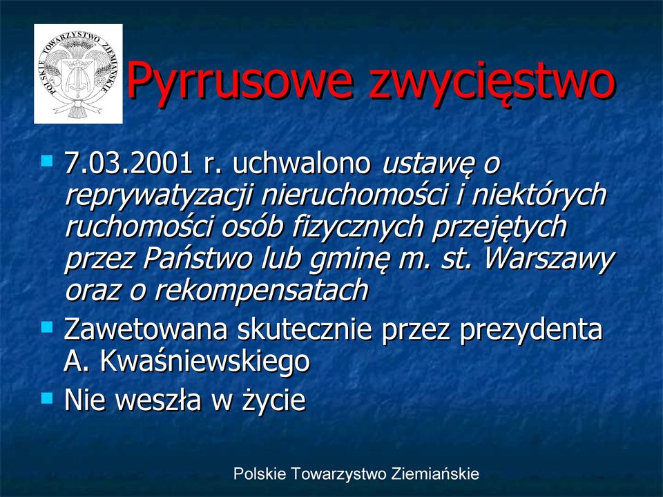 ruchomości osób fizycznych przejętych przez Państwo lub gminę m. st.