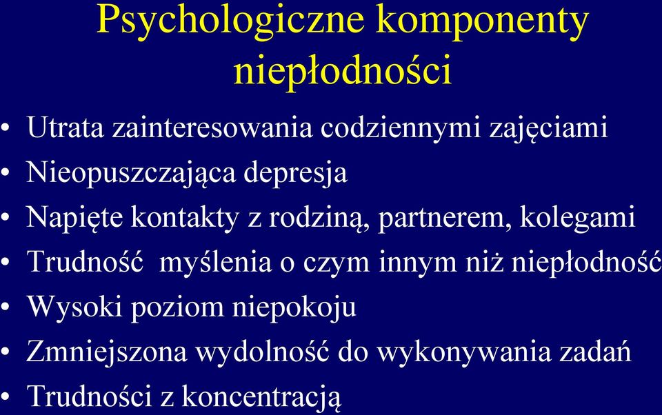 kolegami Trudność myślenia o czym innym niż niepłodność Wysoki poziom