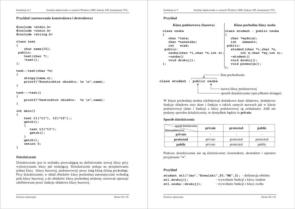 test t1("t1"), t2("t2");; getch(); test t3("t3"); getch(); getch(); return 0; Dziedziczenie Dziedziczenie jest to technika pozwalaj c na definiowanie nowej klasy przy wykorzystaniu klasy jucej.