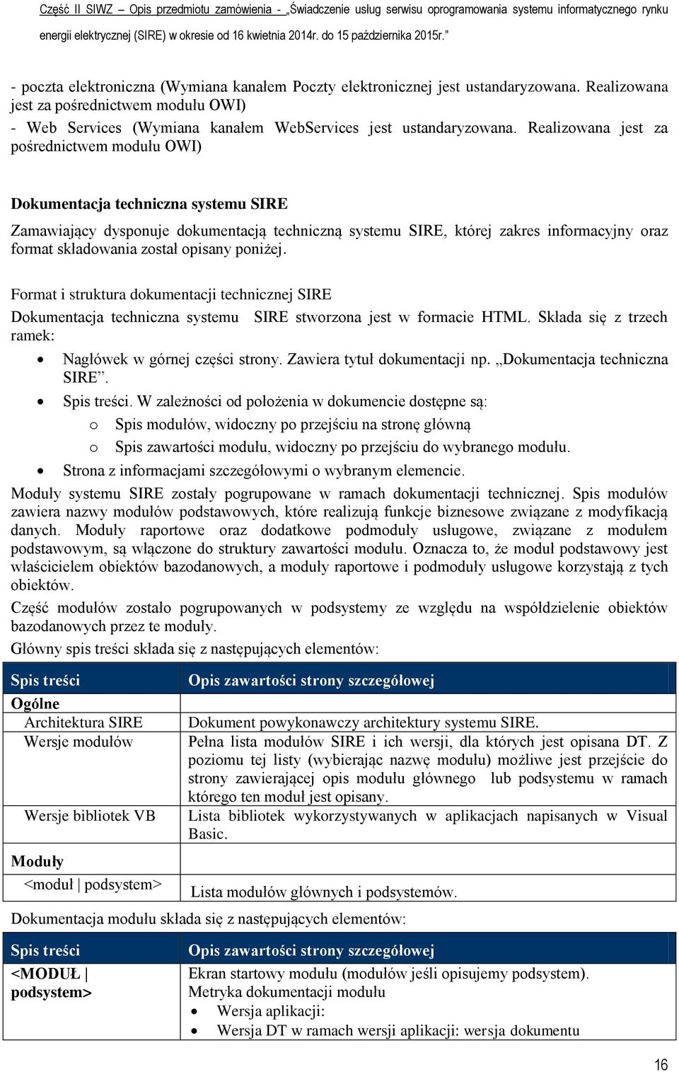 został opisany poniżej. Format i struktura dokumentacji technicznej SIRE Dokumentacja techniczna systemu SIRE stworzona jest w formacie HTML.