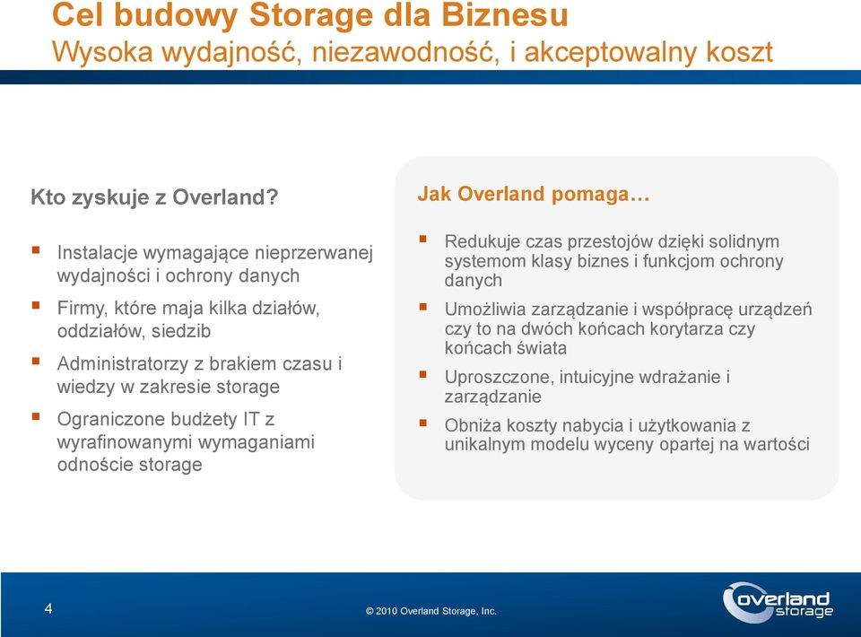 storage Ograniczone budżety IT z wyrafinowanymi wymaganiami odnoście storage Jak Overland pomaga Redukuje czas przestojów dzięki solidnym systemom klasy biznes i funkcjom