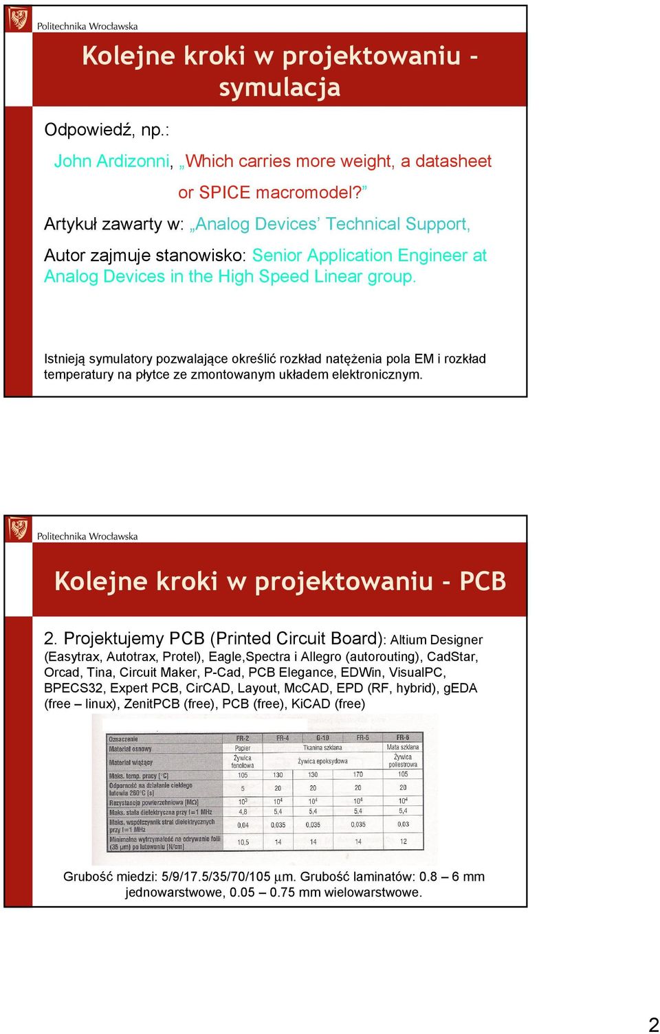 Istnieją symulatory pozwalające określić rozkład natężenia pola EM i rozkład temperatury na płytce ze zmontowanym układem elektronicznym. Kolejne kroki w projektowaniu - PCB 2.