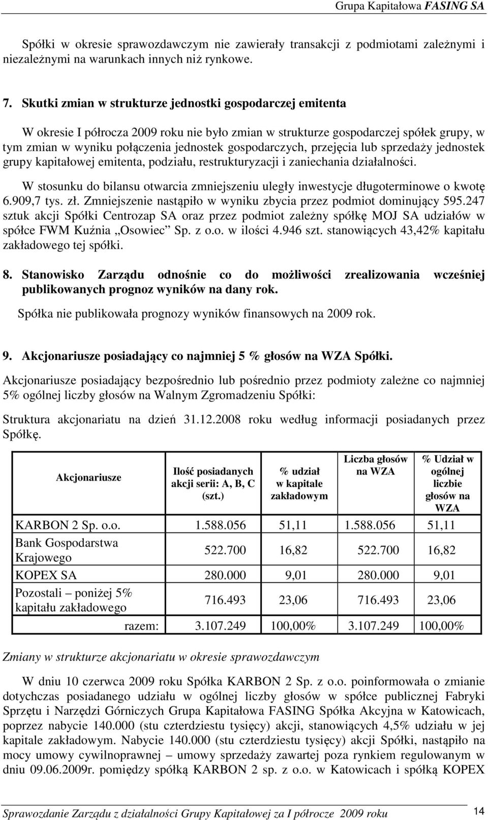 gospodarczych, przejęcia lub sprzedaży jednostek grupy kapitałowej emitenta, podziału, restrukturyzacji i zaniechania działalności.